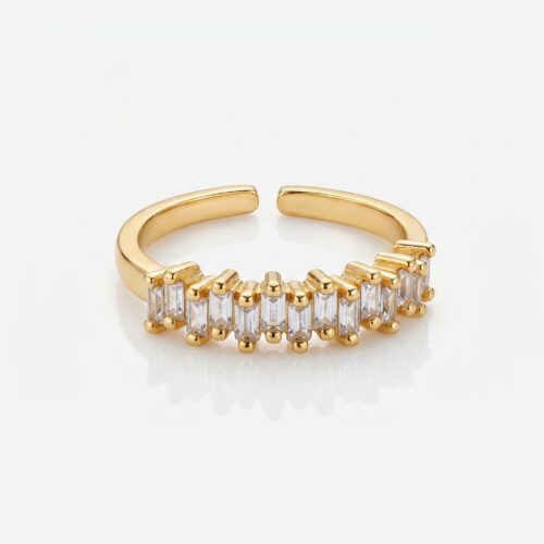 Ring Studio Shot Baguette Brilliance Cuff Ring displayed on clean white background showing full open cuff design and row of sparkling baguette stones