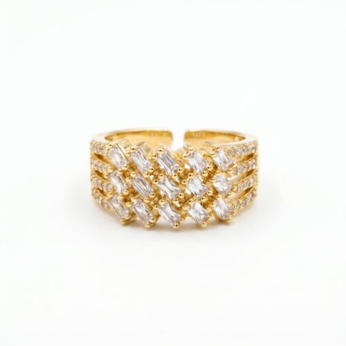 StudioShot1 Studio shot of Baguette Woven Brilliance Cuff Ring on white background highlighting the full open cuff and multi-row woven baguette design